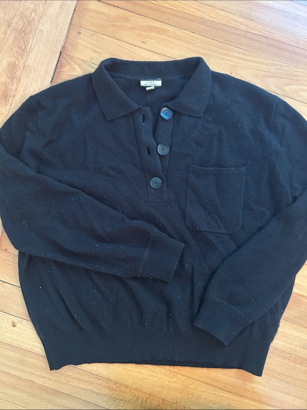 J. Crew Black Cashmere Polo Button Knit Sweater - Picture 3 of 6